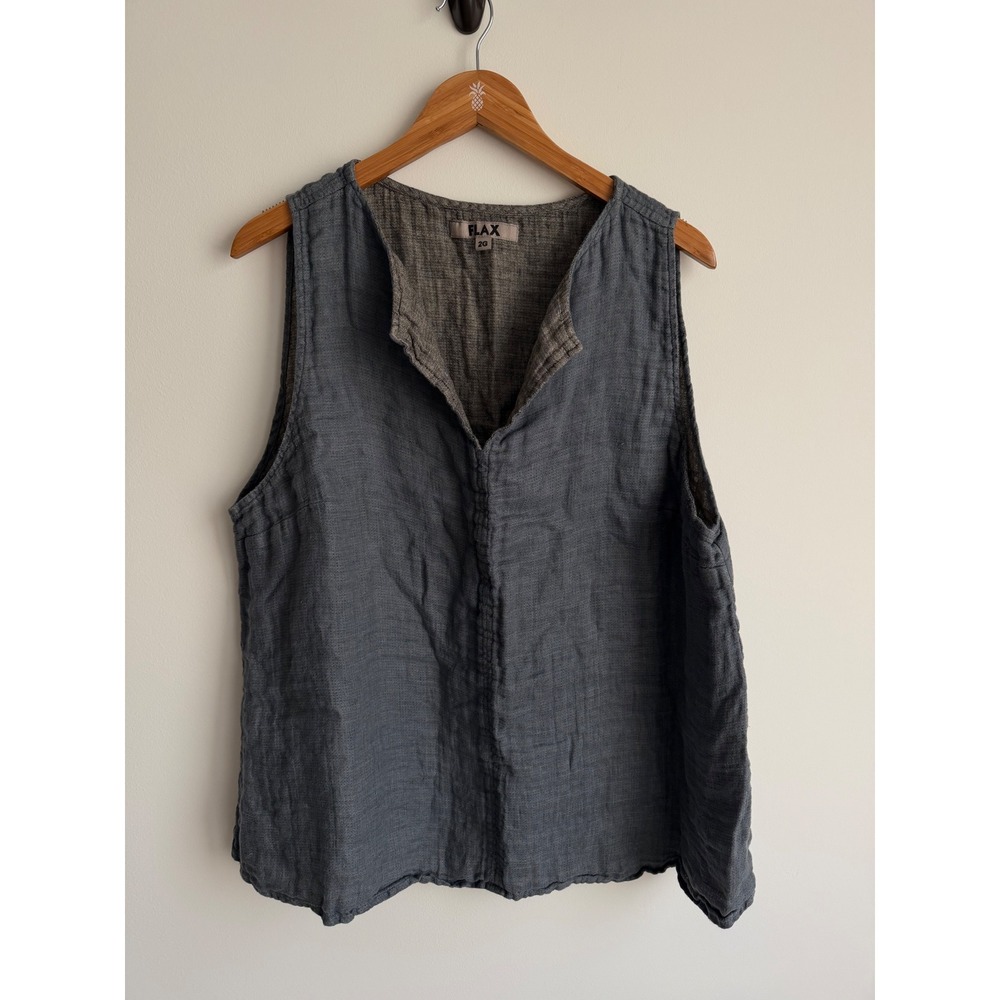 FLAX Womens 100% Linen Sleeveless Top 2G Gray Textured Coastal Lagenlook Boho